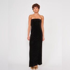 Sparkly Rhinestone Maxi Tube Velvet Black Dress